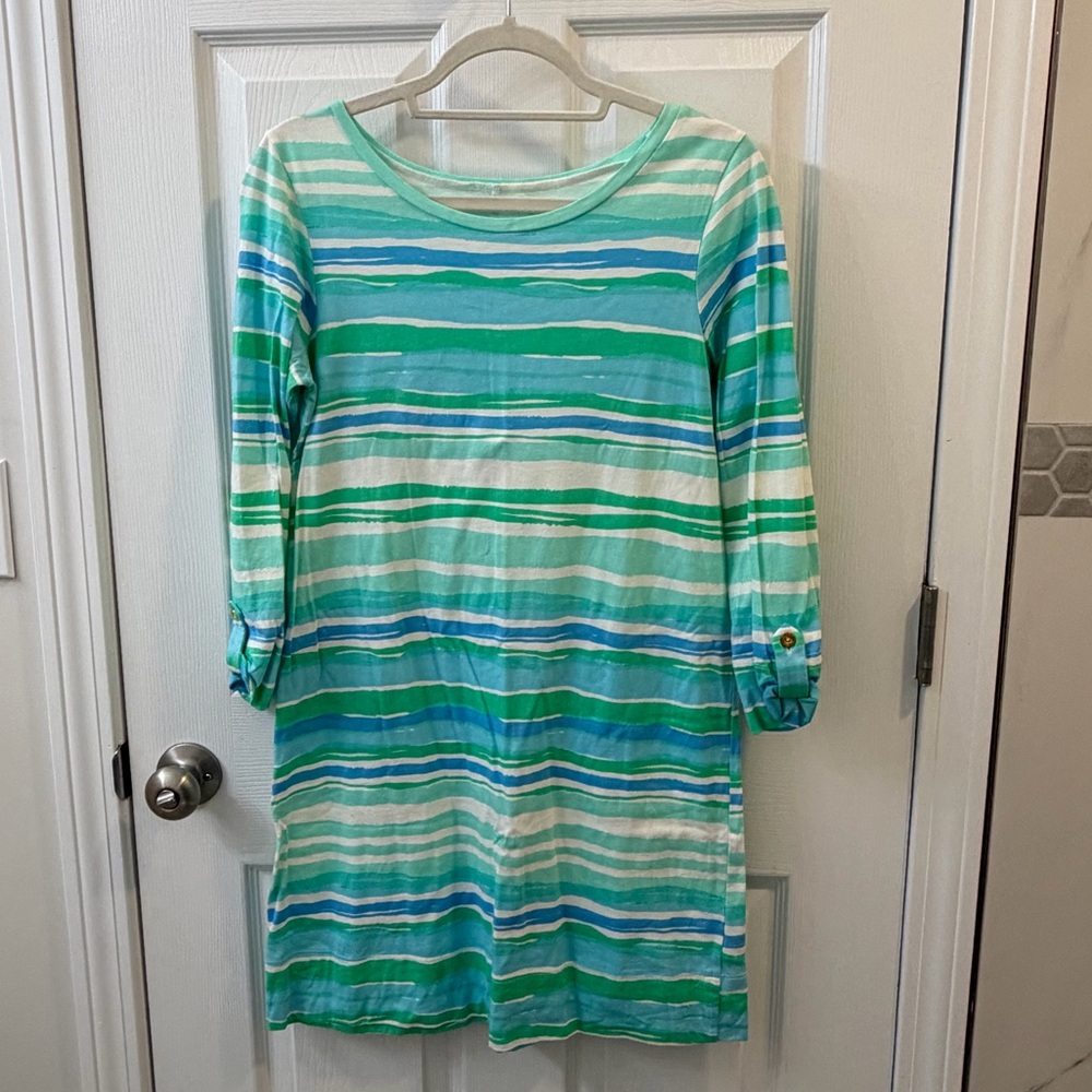 Lilly Pulitzer Aqua and White Striped Dress